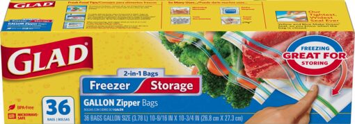 Glad Zipper Bags, 36 Count, Pack of 3 Gallon Freezer Bags 36 Count (Pack of 3)