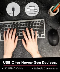 Alternative view of Macally Wired USB C Mouse for Mac and PC - Slim, Quiet, and Reliable - 3 Button, Scroll Wheel, and 4 DPI Mode Type C Mouse for Laptop, MacBook Pro/Air, iMac - Plug and Play Wired Mouse USBC - Black