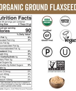 Viva Naturals Organic Ground Flaxseed - Premium Quality Plant-Based Protein and Vegan Omega 3 with Fiber, Perfect for Smoothies, Non-GMO and Gluten Free, 15 oz (425 g) 15 Ounce (Pack of 1) 30 813qYN9lPL