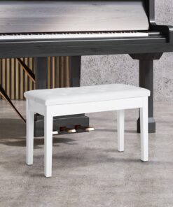 Alternative view of HOMCOM Piano Bench, Duet Piano Chair with Faux Leather Padded Cushion and Wooden Frame, Button Tufted Keyboard Bench, White Country White