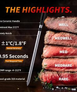 Paneceia Wireless Meat Thermometer Digital, 800FT Long Range Bluetooth Cooking Thermometer, Food Thermometer for Remote Monitoring of Grill, Oven, Smoker, Air Fryer, Rotisserie, iOS & Android App 33 813rm27V7L 2