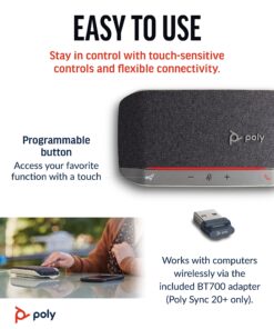 Poly Sync 20+ Personal Portable Bluetooth Smart Speakerphone (Plantronics) - USB-A UC Bluetooth Adapter - Connect Wirelessly to PC/Mac/Cell Phone - Works w/Teams, Zoom, & More - Amazon Exclusive 2021 Version (USB-A Only) Standard 29 813rzKvEwEL