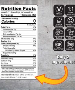 Monk Zero - Monk Fruit Sweetener, Non-Glycemic, Keto Approved, Zero Calories, 1:1 Sugar Substitute (Granular, 16oz) Granular 1.00 Pound (Pack of 1) 12 813uSuTnaL