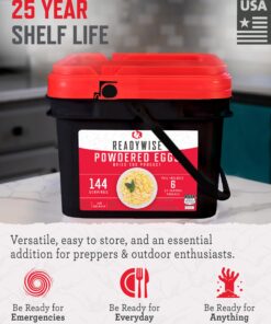 READYWISE - Powdered Eggs Bucket, 144 Servings, Emergency, MRE Food Supply, Premade, Freeze Dried Survival Food for Hiking, Adventure & Camping Essentials, Individually Packaged, 25 Year Shelf Life 144 Servings - Powdered Eggs 7 813vVgv9yYL