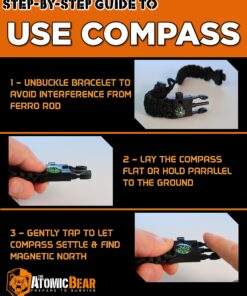 Atomic Bear Paracord Bracelet (2 Pack) - Adjustable - Fire Starter - Loud Whistle - Perfect for Hiking, Camping, Fishing and Hunting - Black & Black+Orange 31 813wKwKDO7L 4