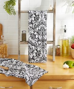 DII Cotton Dish Towel Set Damask Print, 18x28, Black, 2 Count 18x28" 20 8140FrG 7KL 1