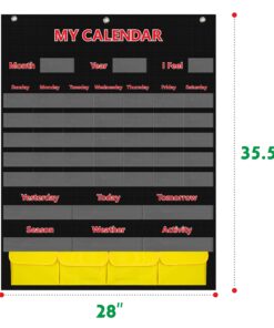 Alternative view of Black Calendar and Weather Pocket Chart with 148 Cards,(108 Illustrated Activity Cards, 40 Dry Erasable Flash Cards and 3 Hooks 28"x35.5") Black