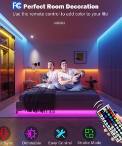 Leeleberd Led Lights for Bedroom 100 ft (2 Rolls of 50ft) Music Sync Color Changing RGB Led Strip Lights with Remote App Control Bluetooth Led Strip, Led Lights for Room Home Kitchen Decor Party 20 814292WrpsL