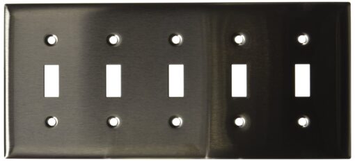 Hubbell Wiring Systems SS5 302/304 Stainless Steel 5-Toggle Switch Wall Plate, 5 Gang, 10-1/32" Width x 4-1/2" Height x 1/32" Thick