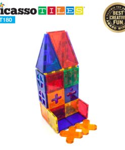 PicassoTiles 180 PCs Magnetic Tile Building Block Deluxe Construction Set with 2 Cars Clear Color Unique Shapes See Through Shape Tiles 3D Playboard Colorful Educational Construction for Kids Ages 3+ 20 8144Lrh6jBL