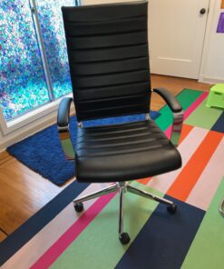 Amazon Basics High-Back Executive Swivel Office Desk Chair with Ribbed Puresoft Upholstery, Lumbar Support, Modern Style, 23.9"D x 24.69"W x 41.5"H, Black 80 8144RM6VplL