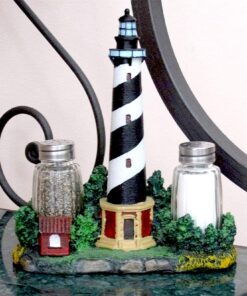 Nautical Cape Hatteras Lighthouse Glass Salt and Pepper Shaker Set Figurine with Holder in Decorative Kitchen Decor Sculptures and Collectible Coastal Gifts 13 8144kJRR1L