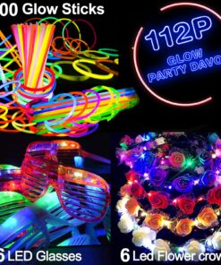 112 Pcs New Years Eve Glow in The Dark Party Supplies 2024, Glow Sticks Bulk LED Neon Party Favor Light Up Toys Gifts Kids Adult 100 Glow Sticks Necklaces Bracelets/6 Light Up Glasses/6 Led Headbands 112 Pcs Glow Party Supplies 8 814601xwU9L