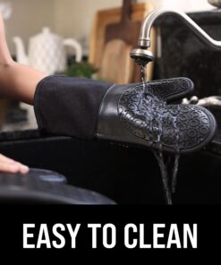 HOMWE Extra Long Professional Silicone Oven Mitt, Oven Mitts with Quilted Liner, Heat Resistant Pot Holders, Flexible Oven Gloves, 1 Pair (Black, 13.7 inch) Black 25 8146ze3jRuL