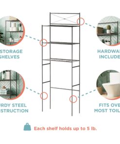 Zenna Home Over the Toilet Storage, Metal Bathroom Spacesaver with 3 Shelves, Cross-Style Storage Cabinet, Easy Assembly, Oil Rubbed Bronze Over-the-Toilet Spacesaver 19 8147gLHNIL