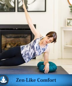 Seat Of Your Soul Crescent Meditation Cushion –10 Colors Half-Moon Yoga Pillow; Organic Cotton Zafu Cover & Zipper Liner to Adjust USA Buckwheat Hulls; Floor Pouf for Sitting Kids, Men or Women Aqua Teal 15 8148QuvH2LL