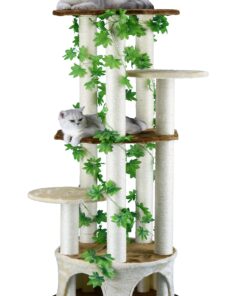 Alternative view of Go Pet Club 61" Circular Base Jungle Forest Leaves Collection Luxury Cat Tree Condo Kitty Climber Furniture with Platforms and High Perches, Beige/Black Overall Size : 28"W x 23.5"L x61"H