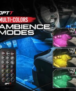 OPT7 Aura Interior Car Lights with Remote Control, Color Change, Music Sync Inside Ambient Lighting Kit, LED Lights for Car Truck Under Dash Accessories, Charger Adapter 12V, 6pc Single Row LED Strip RGB 31 814GbNC DL 1