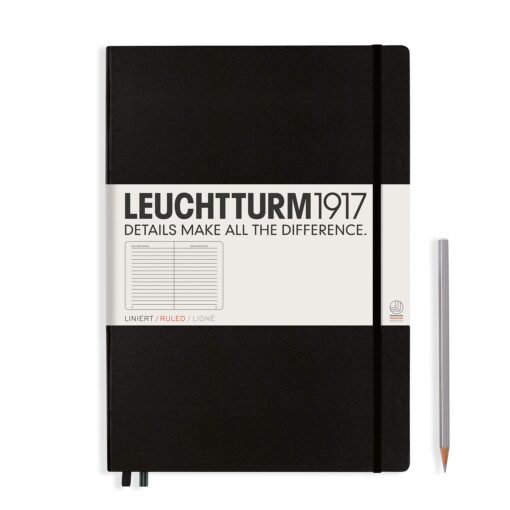 LEUCHTTURM1917 - Notebook Hardcover Master Classic A4+ - 235 Numbered Pages for Writing and Journaling (Black, Ruled) Black