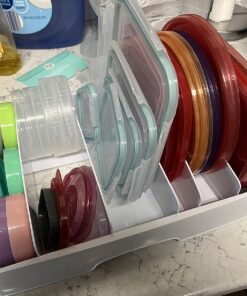 YouCopia StoraLid Food Container Lid Organizer, Large, BPA-Free Adjustable Plastic Lid Storage for Kitchen Cabinet and Drawer Organization, White 27 814KOPgaGtL