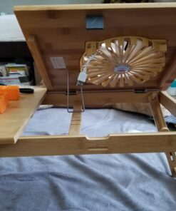 Laptop Desk Nnewvante Adjustable Bed Desk Table Bamboo with USB Fan Foldable Bed Tray w' Drawer 21.6" with Fan 76 814MgKDnDBL