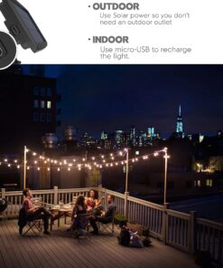 Sunlitec Solar String Lights Waterproof LED Indoor/Outdoor Hanging Umbrella Lights with 25 Bulbs - 27 Ft Patio Lights for Deckyard Tents Market Cafe Gazebo Porch Party Decor 25 Light Bulb 29 814MlXJER6L