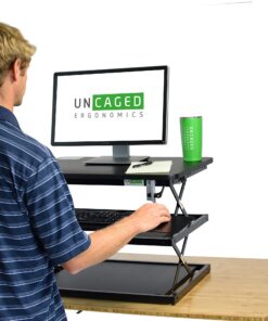 CHANGEdesk Tall Ergonomic Standing Desk Converter for Laptops Single Monitors Adjustable Height Desktop sit Stand up Riser with Keyboard Tray Affordable Compact Small Computer Workstation Black 14 814N91JqlKL