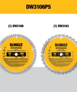 DEWALT 10-Inch Miter / Table Saw Blades, 60-Tooth Crosscutting & 32-Tooth General Purpose, Combo Pack (DW3106P5) Saw Blade Combo Pack, 10 In., 60/32T 22 814P4xEFOvL
