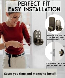 MiLocks TKK-02AQ Digital Door Knob Handle Lock with Electronic Keypad - Keyless Entry Smart Door Lock with Adjustable Latch Locks, Audible Tones for Interior Front Doors & More, Antique Brass 17 814Q FnArTL