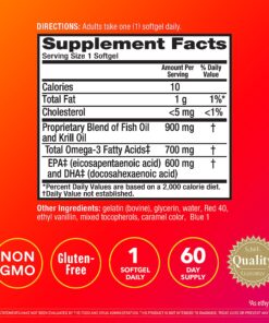 MegaRed Fish Oil + Krill Oil 900mg Omega 3 Supplement with EPA & DHA, Supports Heart, Brain, Joint and Eye Health, No Fishy Aftertaste - 60 Softgels (60 servings) 13 814UgevrwQL 2