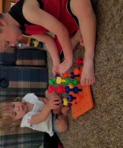 Skoolzy Montessori Sensory Pegboard 33 Piece Set - Develop Sensory Play Occupational Therapy STEM Learning Educational Toys for Kids 2+ - Includes Foam Board, Lacing String, Dice, Storage Bag, eBook Peg Set with Foam Board 50 814WS6DlgVL