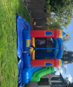 Bounceland Royal Palace Inflatable Bounce House, with Long Slide, Large Bouncing Area, Basketball Hoop and Sun Roof, 13 ft x 12 ft x 9 ft H, UL Strong Certified Blower, Castle Kids Party Theme With Blower 48 814WWBKm4DL