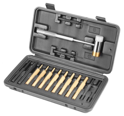 Wheeler Engineering Hammer and Punch Set with Brass, Steel, Plastic Punches, Brass/Polymer Hammer and Storage Case for Gunsmithing Maintenance Standard Packaging