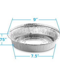 MontoPack 9” Round Aluminum Foil Pans | Disposable Containers with Straight Walls for Storing, Serving, Baking & Reheating | Freezer and Oven Safe, Recyclable, USA-Made | 50-Pack of Tins for Meal Prep 14 814ZIHM FIL