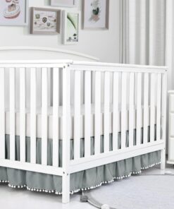 Alternative view of TILLYOU Ruffled Crib Skirt with Pompoms, Microfiber Nursery Crib Toddler Bedding Skirts for Baby Boys Girls, 14" Drop, Charcoal Grey Polyester