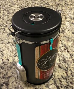 Coffee Gator Stainless Steel Canister - Large 22oz, Silver Coffee Grounds and Beans Container with Date-Tracker, CO2-Release Valve, and Measuring Scoop - Ideal Coffee Lovers Gifts for Her Gray with Green 46 814a6neXTIL