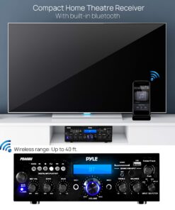 Alternative view of Pyle PDA6BU.5 Compact Bluetooth Stereo Amplifier - Desktop Audio Power Amp Receiver with FM Radio, MP3/USB/SD Readers, Digital LCD Display, Microphone Input (200 Watt), Black