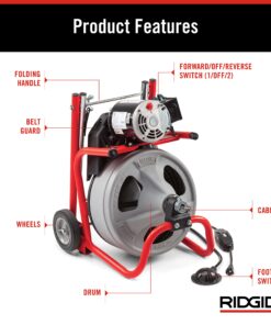RIDGID 26998 Model K-400 Drain Cleaning 120-Volt Drum Machine Kit with C-45IW 1/2" x 75' Cable, White, Black, Red 22 814eHbjnWGL