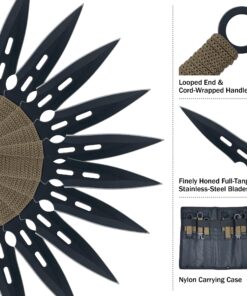 Whetstone Cutlery S-Force Kunai Knives - 12-Pack Black and Green Stainless-Steel Ninja Throwing Knife Set with Cord-Wrapped Handles and Carry Case 31 814hTCMTmNL
