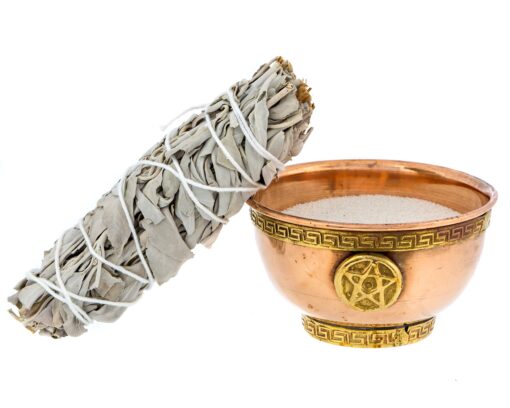 Alternative Imagination Sage Smudge Kit with White Sand and Pentagram Copper Offering Bowl - Spiritual Cleansing Bundle