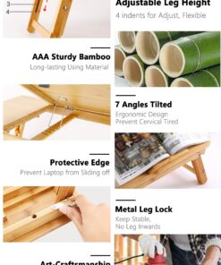 Laptop Desk Nnewvante Table Adjustable Bamboo Foldable Breakfast Serving Bed Tray w' Tilting Top Drawer 21.6" 41 814jo35C7HL