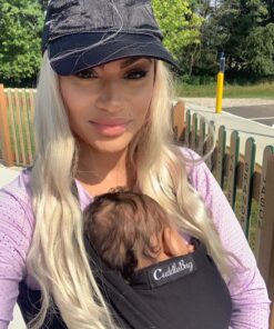 CuddleBug Baby Wrap Sling + Carrier - Newborns & Toddlers up to 36 lbs - Hands Free - Gentle, Stretch Fabric - Ideal for Baby Showers - One Size Fits All (Black) Black 38 814kpqQwiL