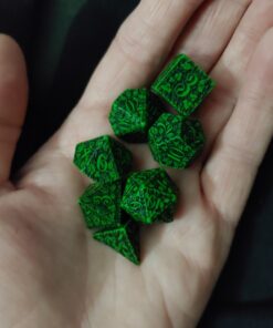 Alternative view of Q WORKSHOP Forest Engraved green & black RPG ornamented Dice Set 7 polyhedral pieces