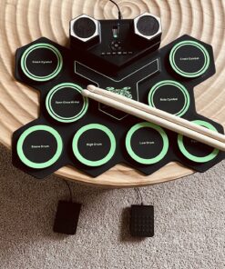 Portable Electronic Drum Set, MAZAHEI 9 Pads Electric Drum Kit with Dual Build-in Speaker, Kick Pedals, Drum Sticks, Ideal Gifts for Kids Beginners, Birthday & Christmas Green 19 814lTiNVgzL