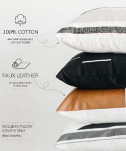 Woven Nook - Modern & Luxurious 18" x 18" Decorative Leather Throw Pillow Covers - Durable Quality & Machine Washable - 100% Polyester Faux Leather, Zulu Design - 4 Pack 18 x 18-Inch Zulu - Black, White, Grey, Brown, Neutral 18 814mSRr9QvL