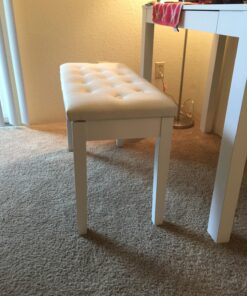 HOMCOM Piano Bench, Duet Piano Chair with Faux Leather Padded Cushion and Wooden Frame, Button Tufted Keyboard Bench, White Country White 58 814md5sx8L