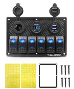 6 Gang Waterproof Rocker Switch Panel Blue LED Digital Display Voltmeter Dual 5V USB Charger Socket DC 12V Slot, 5 Pin Lighting Toggle Switches with 15A Fuse for RV Truck Car Marine Boat Vehicle 6 gang S0016B 19 814noiIsCgL