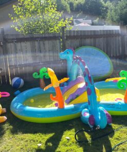 Intex Dinoland Inflatable Dinosaur Swimming Pool Kiddie Play Center with Water Slide, Dino Arch Water Sprayer, and Games for Ages 2 and Up, Multicolor 1 37 814nwl6W EL