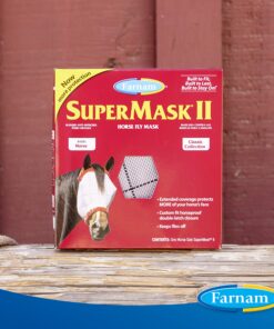 SuperMask II Fly Mask Without Ears for Average Size Horses, Full Face Coverage and Eye Protection from Insect Pests, Structured Classic Styling Mesh with Plush Trim, Horse Size 18 814oMVu45QL