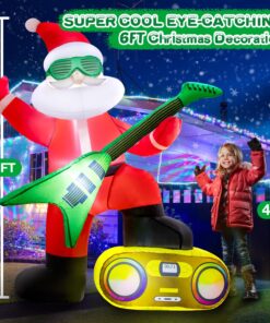 Alternative view of zukakii Christmas Inflatable Decoration Outdoor, 6FT Christmas Blow Up Yard Decorations Build-in LED Lights, Strong Blower Christmas inflatables Clearance Decor Blowups for Indoor Holiday Party Santa with Guitar